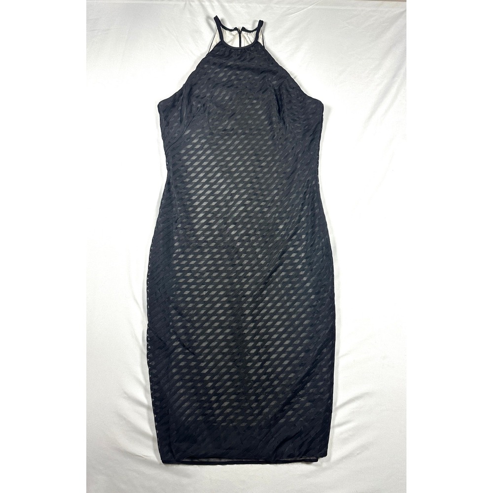 Bodycon Bailey 44 Black Halter Neck Geometric Burnout Mesh Midi Dress Size S